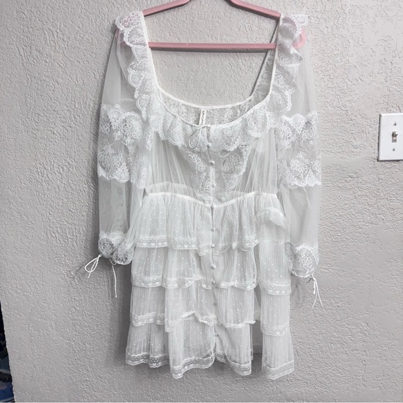 For Love & Lemons White Forever Bridal Robe Lace Sheer Wedding Feminine Size XL - Picture 1 of 10